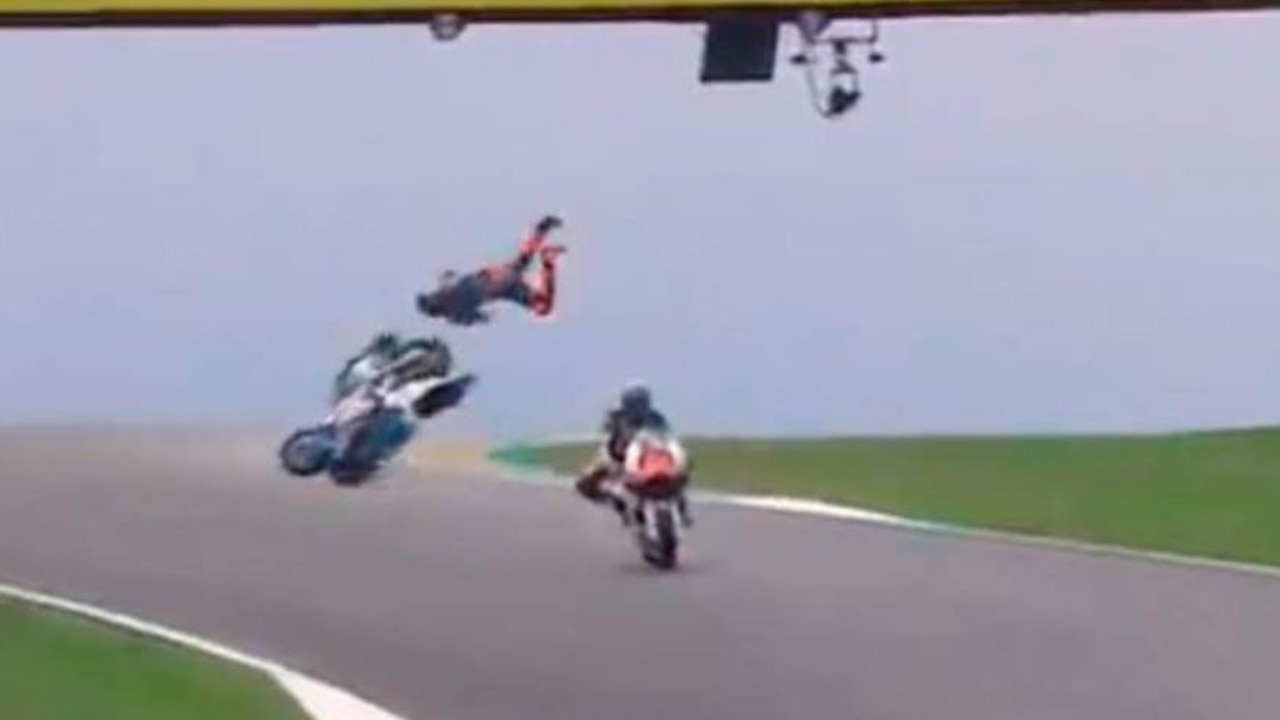 Luca Marini escaped serious injury during the early stages of the Moto2 World Championship FP2 session in Le Mans, France.