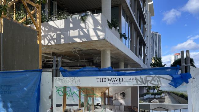 Some subbies were removing equipment and supplies, while other kept working, at the site of Waverley Residences in Southport, the day its builder Descon Group Australia went into liquidation.