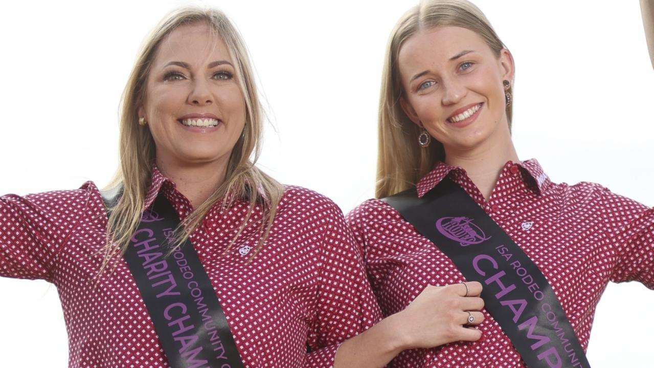 Rodeo Community Quest champion Tammy James and Phoebe Ryder at Mount Isa Mines Rodeo. Picture: Peter Wallis