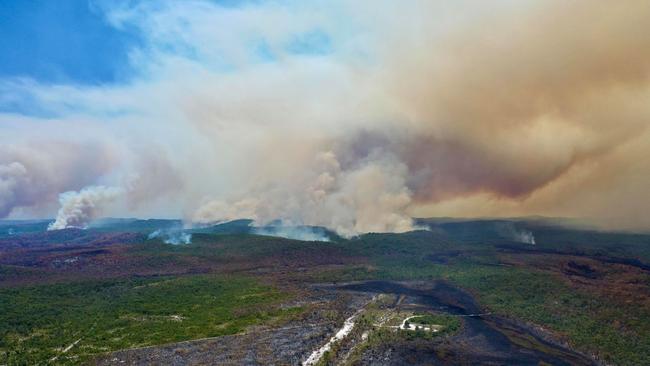 Fraser Island bushfires have now burnt out half of the world heritage listed landmark’s vegetation. Picture: Glen Winney/Facebook