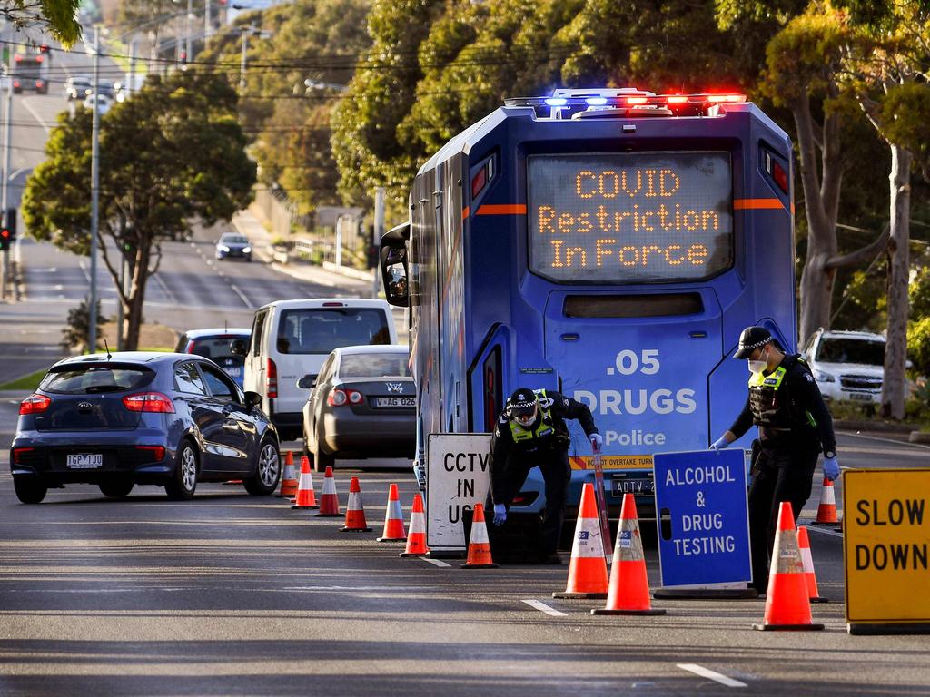 A booze bus set up in Broadmeadows. Picture: William West/AFP