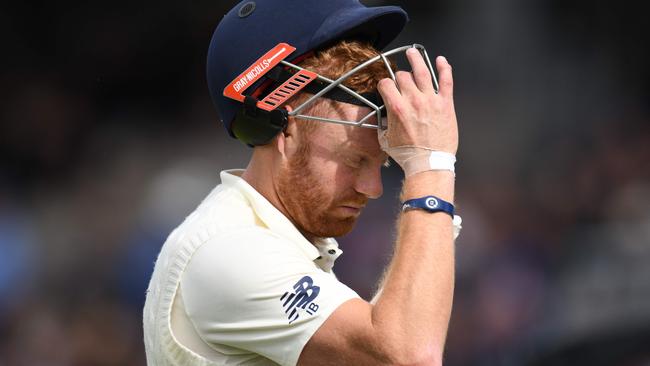 A disappointed Jonny Bairstow after being given out lbw. Picture: AFP