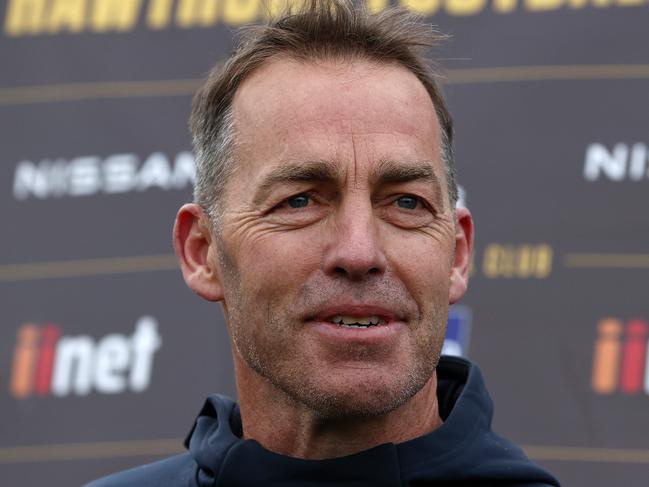 Alastair Clarkson and Sam Mitchell press conference announcing that Clarkson will step aside of the end of the 2021 season making way for Mitchell to take over.  29/07/2021.      .  Pic: Michael Klein