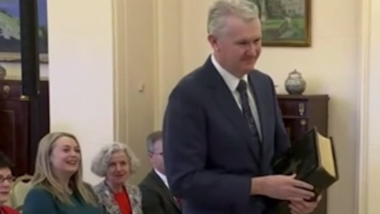 Ms Haydon was shown grinning from the front row with the woman to her left. Picture: ABC