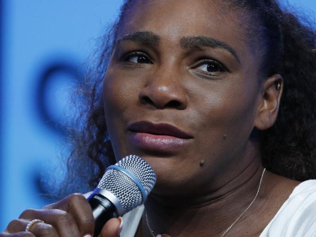 Tennis star Serena Williams speaks at the Shop.org conference Friday, Sept. 14, 2018, in Las Vegas. (AP Photo/John Locher)