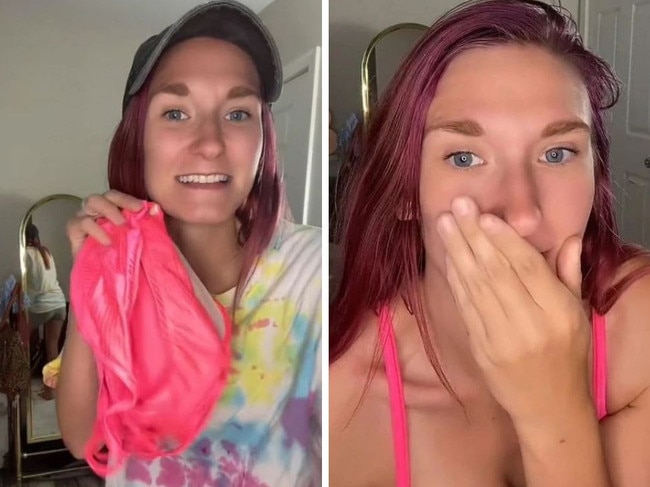 A woman has tried on her grandma's vintage bikini. Picture: TikTok