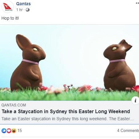 Another post shared on the Qantas Facebook page on Good Friday.