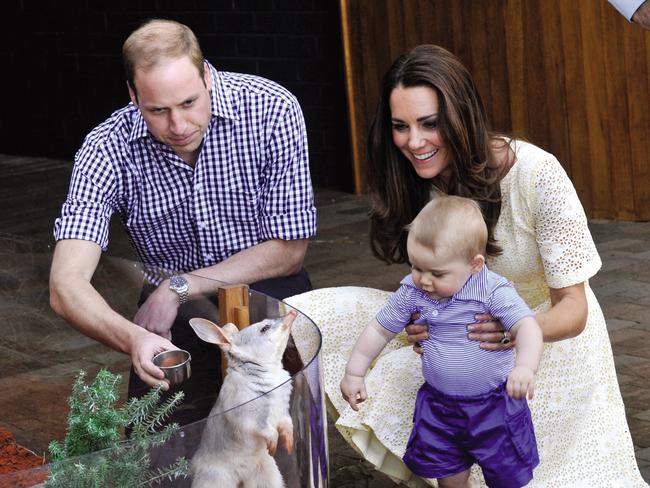 Prince George, Prince William and Kate, Duchess of Cambridge at Taronga Zoo in 2014.