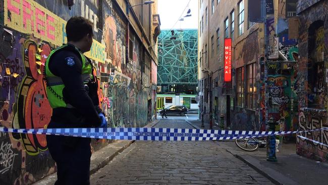 Police this morning cordoned off a large section of popular Melbourne tourist attraction Hosier Lane.