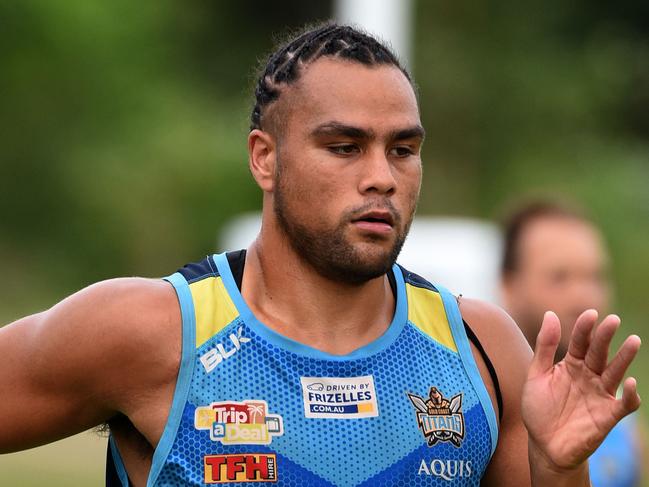 The Aquis Gold Coast Titans training session at the TFH High Performance Centre. Pictured is Leivaha Pulu. Photo: Steve Holland