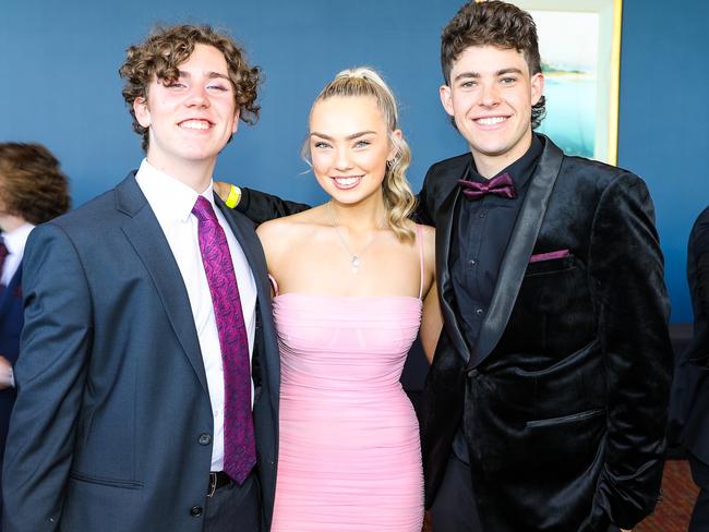 Max baldock, Sarah field-Westlake and Ailbe Bourke at The Hutchins School leavers dinner. Picture : Mireille Merlet