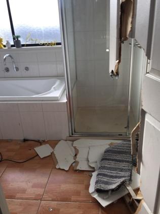 The bathroom was damaged extensively.