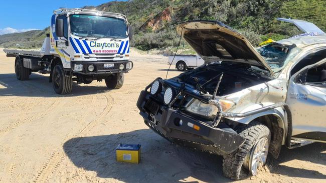 Three people were hurt in a crash at Teewah Beach. Picture: Clayton's Towing/Facebook