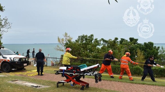 A 61-year-old man is recovering in Royal Darwin Hospital after falling from a cliff along the Esplanade this morning. Picture: NT Police, Fire and Emergency Services