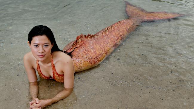 Linda Ngo, pictured during filming at Tallebudgera Creek, played a Chinese mermaid on Mako Mermaids. Picture: Tim Marsden.