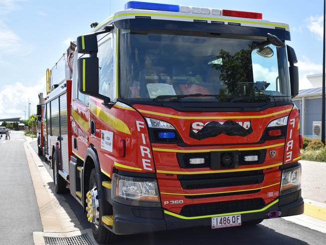 A Queensland Fire and Emergency Service firefighting truck donning the mo for Movember. Picture: Heidi Petith