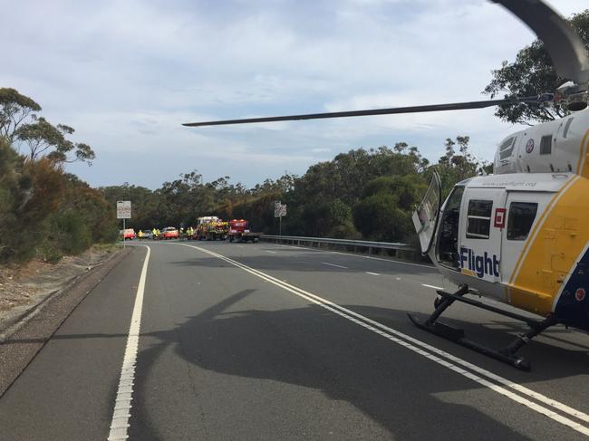 A man, 51, has died after a head-on crash on Woy Woy Rd at Woy Woy Bay. Picture: CareFlight