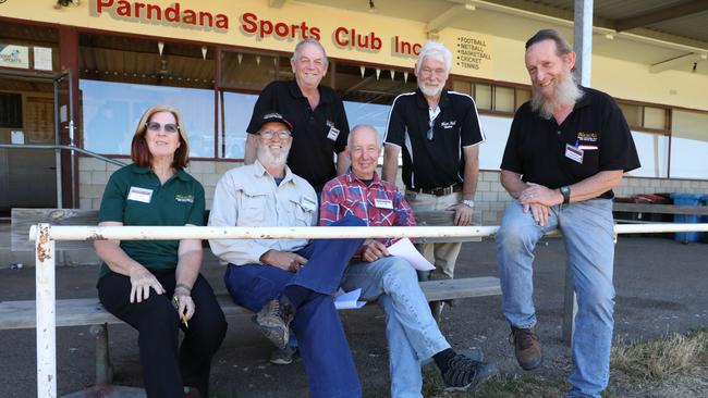 BlazeAid volunteers organisers Ann Stevens (left), with husband Greg Stevens (right), from North Haven, are pictured with Daryl Heath, Steve Hewitt, Jack Weerts, and John Anderson. Picture: Dean Martin