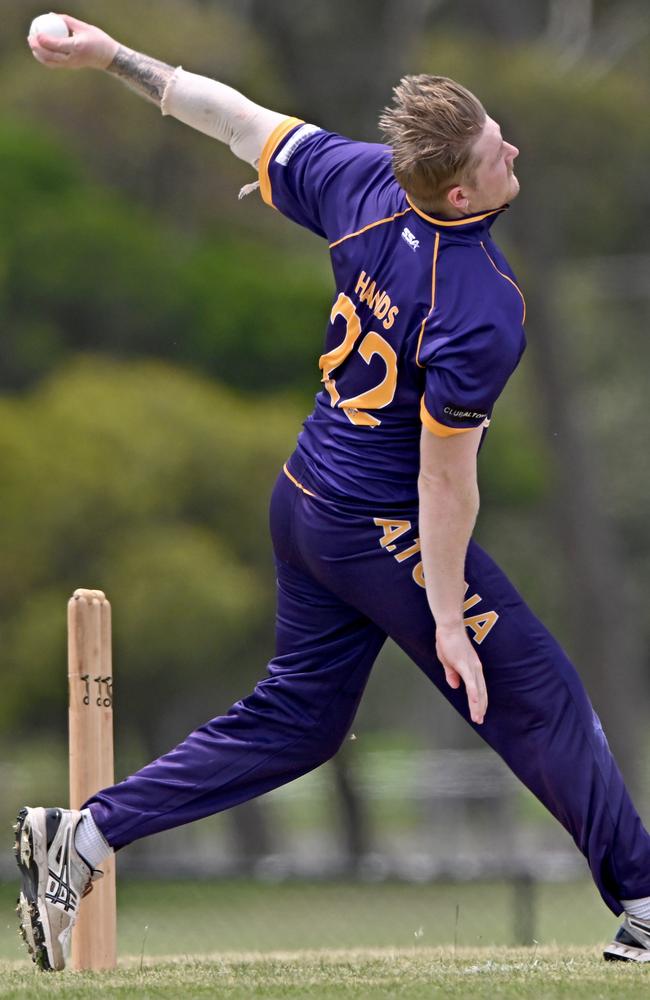 Callum Hands bowling for Altona. Picture: Andy Brownbill