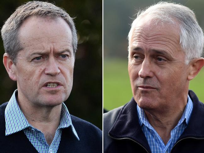 Composite image of Australian Prime Minister Malcolm Turnbull (left) and Leader of the Opposition Bill Shorten, both in Latrobe, on day 32 of the federal election campaign, Thursday, June 9, 2016. Both leaders took time off their campaigns to tour flood affected areas in Tasmania. (AAP Image/Lukas Coch, Mick Tsikas) NO ARCHIVING