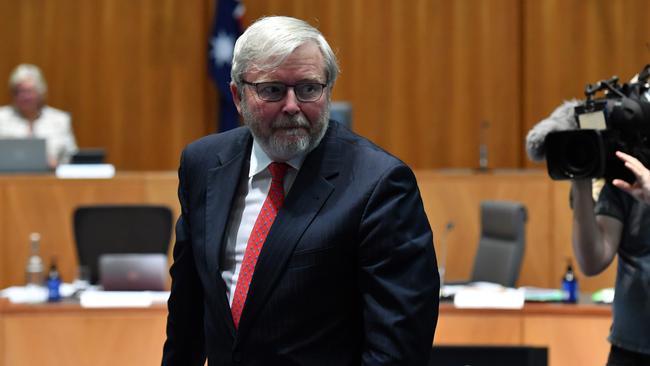 Former Prime Minister Kevin Rudd departs after giving submission the public hearing into Media diversity in Australia. Picture: Sam Mooy/Getty Images