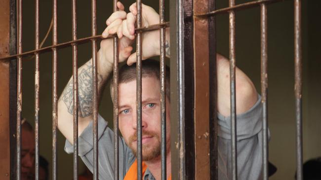 Shaun Davidson, inside a Denpasar District Court cell waiting his first trial of using fake identification. Picture: Lukman S. Bintoro