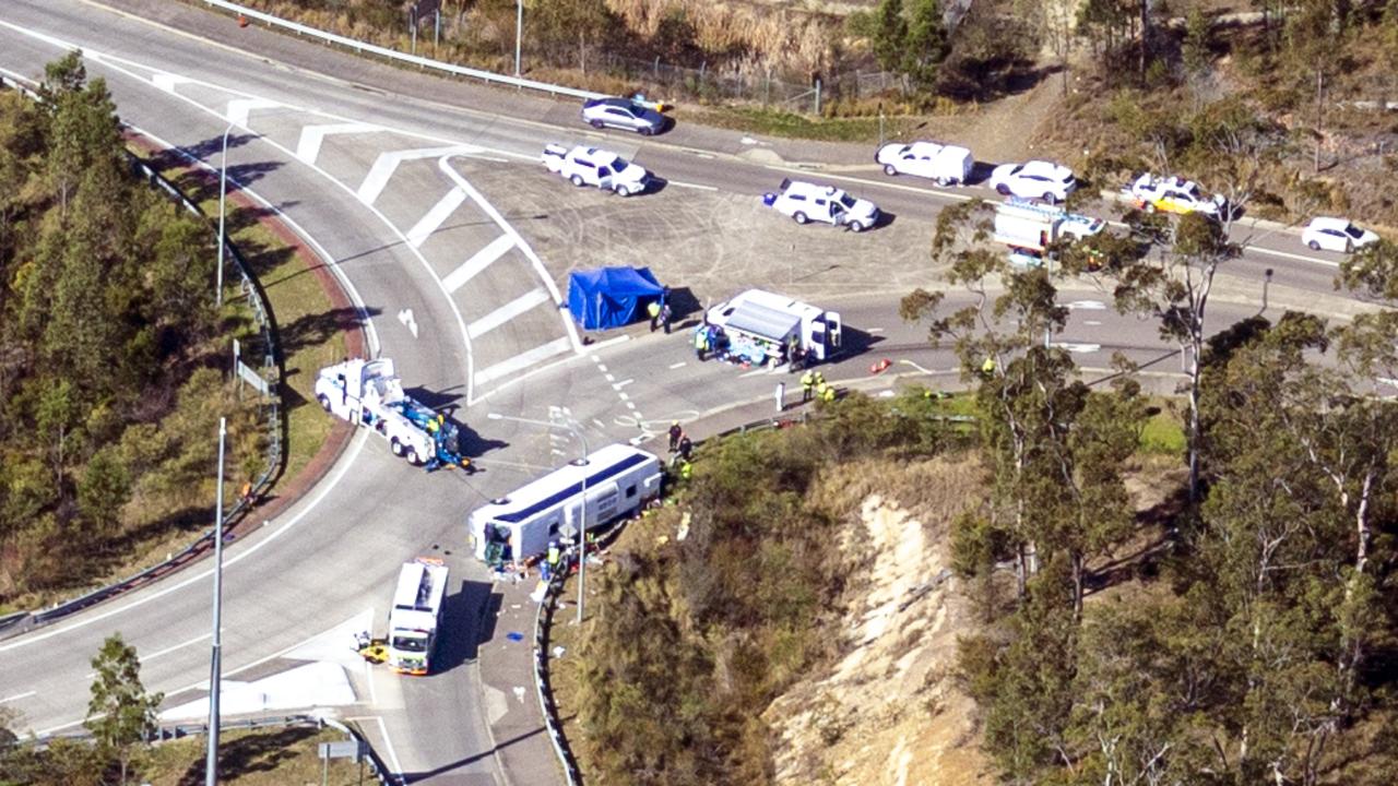 Police believed the bus overturned before rolling onto its side. Picture: NCA NewsWire / Christian Gilles