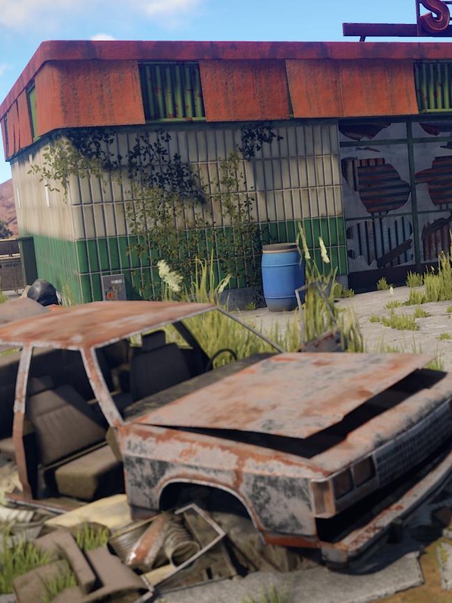 Burnt out cars also appear in the Rust video game Bryer Schmegelsky played. Picture: Supplied