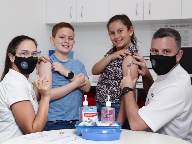 Georgina Twomey with her son Archer, daughter Scarlett and husband, Trent Twomey. Picture: Brendan Radke