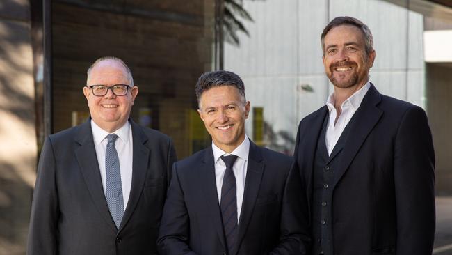 UTS vice-chancellor and president Andrew Parfitt, former NSW minister Victor Dominello and UNSW vice-chancellor and president Attila Brungs. Picture: Maja Baska/UNSW