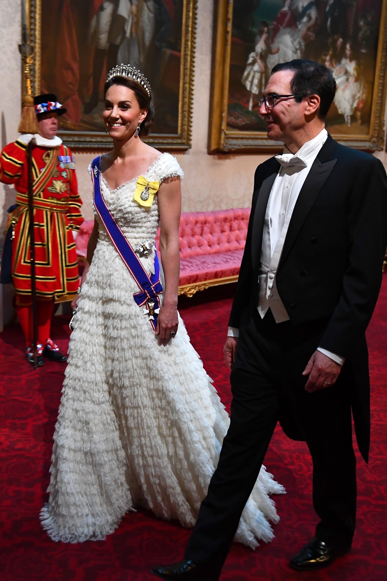 <h2>June 2019</h2><p>Catherine, Duchess of Cambridge, in the Cambridge Lover&rsquo;s Knot tiara for a State Banquet at Buckingham Palace.</p>