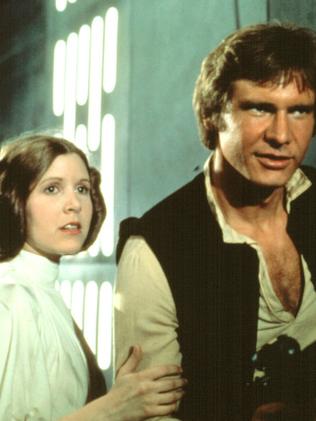 Carrie Fisher and Harrison Ford in 1977.
