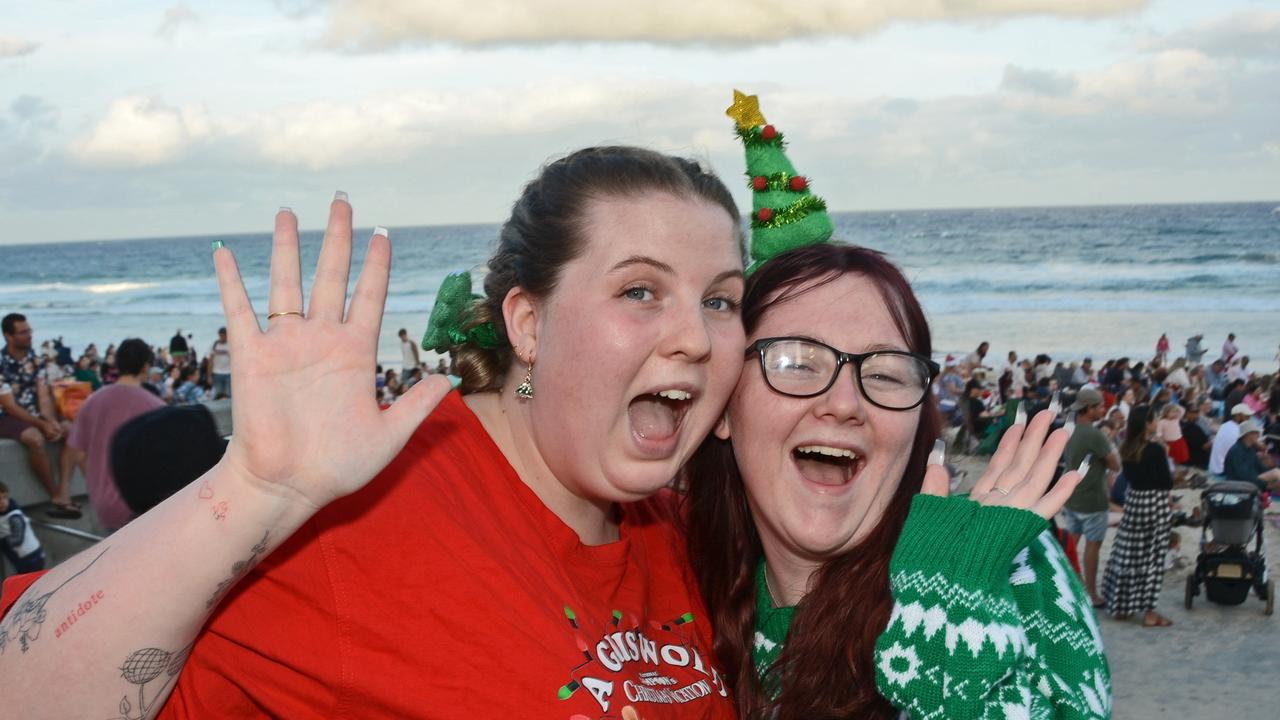 Tia White and Madison Carr at Carols on the Beach, Surfers Paradise. Pic: Regina King