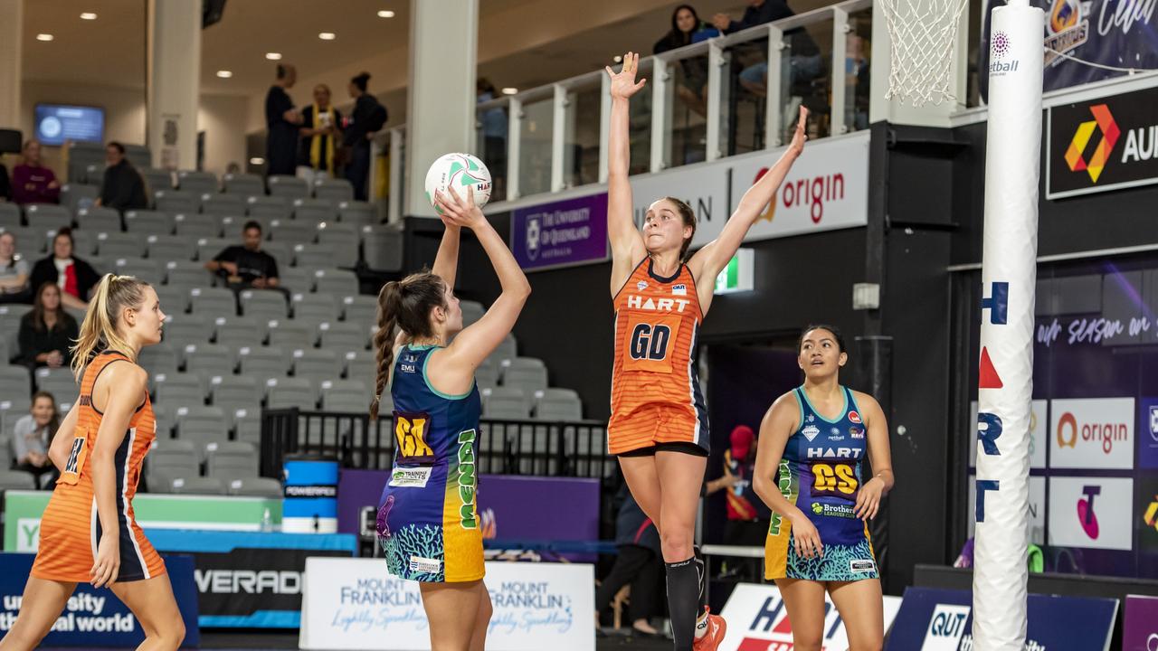 QUT's Danielle Taylor leaps for the ball. She will be back in action for the 2022 Sapphire Series. Photo: supplied