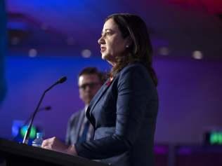 Queensland Premier Annastasia Palaszczuk and Queensland opposition leader Deb Frecklington go head to head at the Leaders Debate, Queensland Media Club. Picture: NCA NewsWire / Sarah Marshall