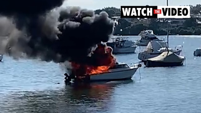 Fire engulfs boat in Sydney Harbour