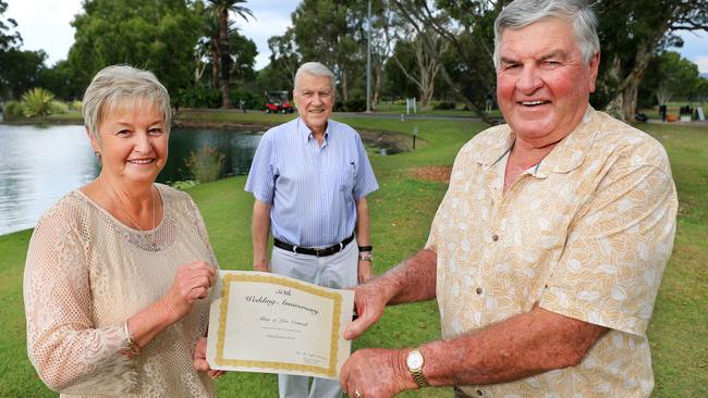 Minister Geoff Prentice who is going to remarry Allan and Lois Cottrell them for their 50th wedding anniversary exactly 50 years later he when married them in Shepparton in Vic in 1970. Photo: Scott Powick