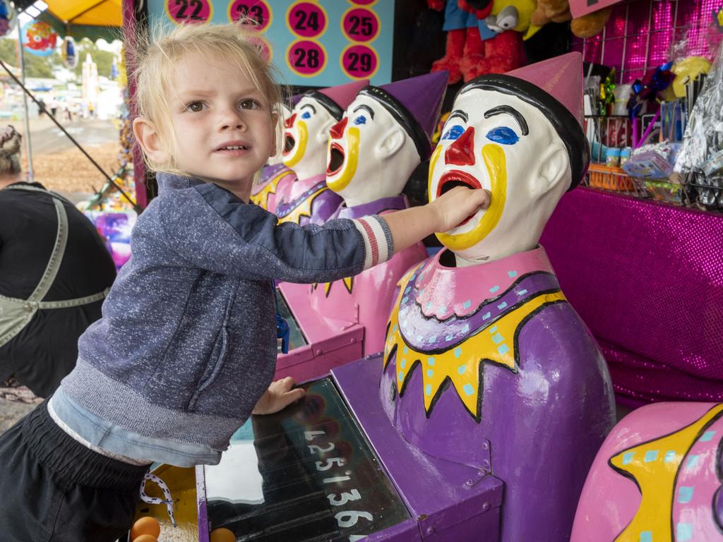 Liam Wood 3 yo is the sixth generation in his travelling show family at the Toowoomba Royal Show. Saturday, March 26, 2022. Picture: Nev Madsen.