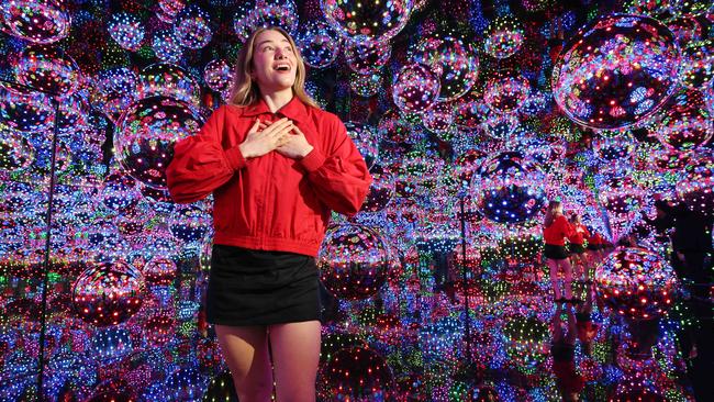 Yayoi Kusama is a world-premiere blockbuster exhibition celebrating the illustrious career of the iconic contemporary artist spanning her eight-decade practice. Art lover Anna Lynn finds herself immersed in light and mirrors in the Infinity Mirror Room. Picture: David Caird