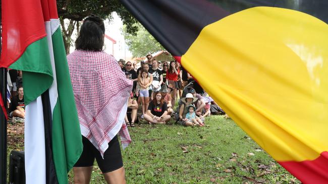 Hundreds of Territorians demonstrated on Invasion Day 2024 by marching from Civic Park through Darwin on Friday, January 26. Picture: Zizi Averill