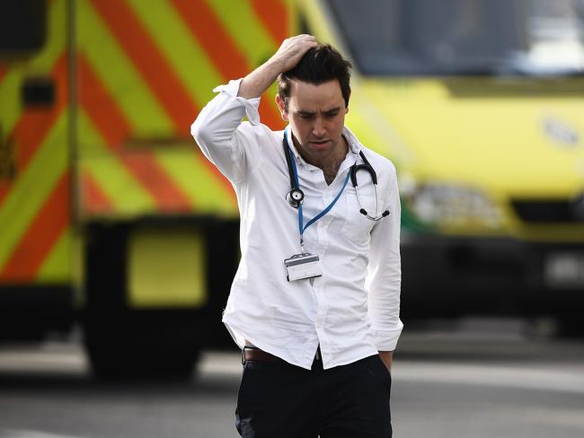 A young medic who was working on scene sums up the horror of the day felt by many. Picture: Carl Court/Getty Images.