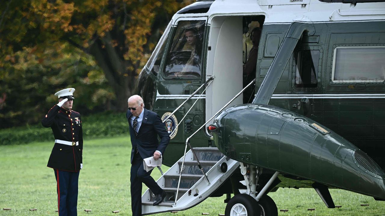 US President Joe Biden steps off Marine One on the South Lawn of the White House on November 4. Picture: AFP