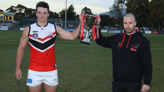 Brett Moyle (right) coached the Eastern league to a nail-biting win over the EDFL in 2017. Picture: Stuart Milligan