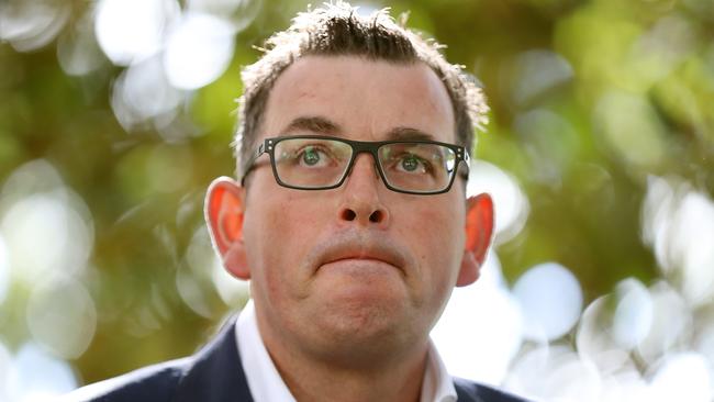 Premier Daniel Andrews faces the media in reaction to Labor rorts report. Picture: Alex Coppel