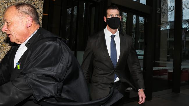 Ben Roberts-Smith (right) and his barrister Bruce McClintock SC leave the Federal Court earlier this month before the covid lockdown halted the trial. Picture: Gaye Gerard/NCA NewsWire