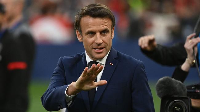 France's President Emmanuel Macron at the French Cup football final in Paris on Saturday. Picture: AFP