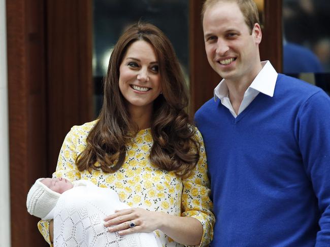 Britain's Prince William and Kate, Duchess of Cambridge and their newborn baby princess, pose for the media as they leave St. Mary's Hospital's exclusive Lindo Wing, London, Saturday, May 2, 2015. Kate, the Duchess of Cambridge, gave birth to a baby girl on Saturday morning. (AP Photo/Alastair Grant)