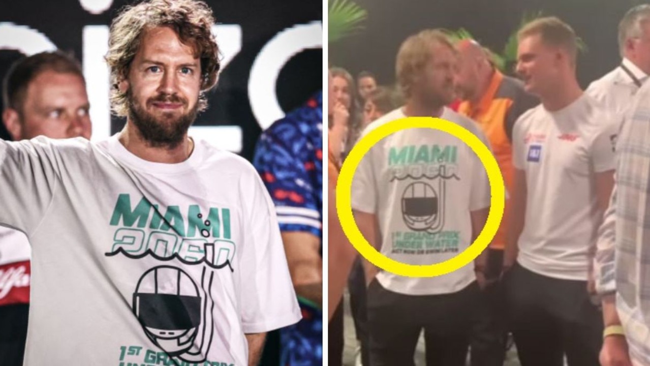 First Grand Prix Under Water” - Sebastian Vettel's Cheeky 'Miami 2060' F1 T- Shirt Amidst Rising Environmental Concerns - EssentiallySports