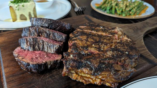 Robbins Island Wagyu rump cap and Great Southern Pinnacle scotch fillet at Launceston's Black Cow Bistro. Picture: Alex Treacy