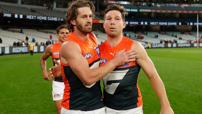 Hurt early, Callan Ward roared into the game. Picture: AFL Photos/Getty Images